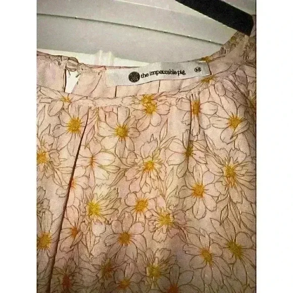 The‎ Impeccable Pig Long Sleeve Orange Tiered Lined Floral Dress Size Medium - Picture 4 of 5